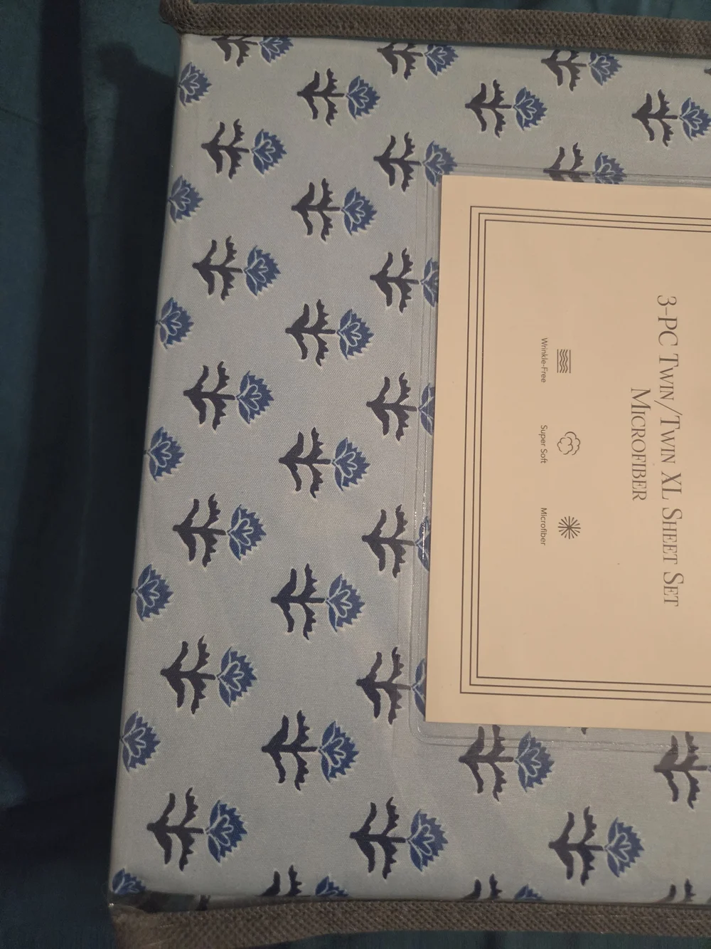 belk Light Blue and Navy Floral Microfiber Sheet Set - 3 Piece